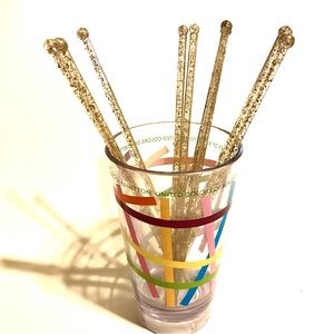 Vintage  9 Swizzle Sticks clear plastic with Gold glitter cocktail bar ware